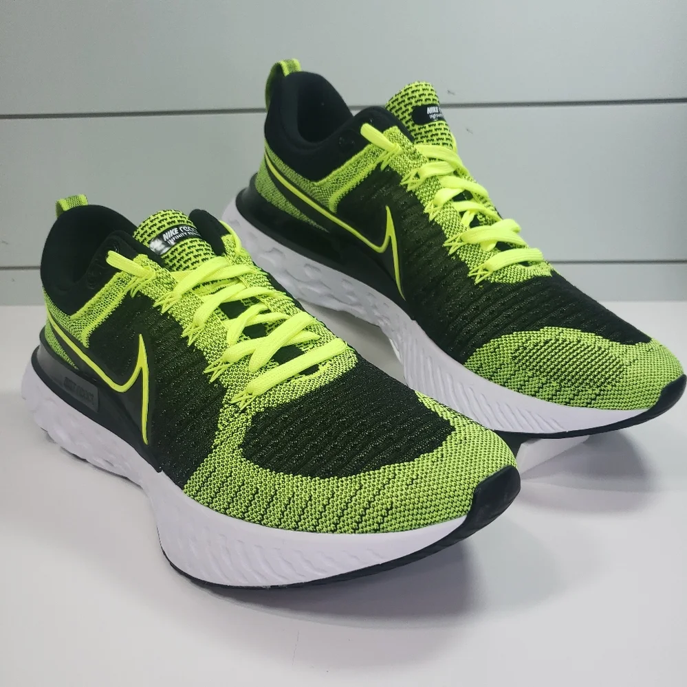 Nike React Infinity Run FlyKnit 2 Volt Black Running Training Sneakers Men's 13